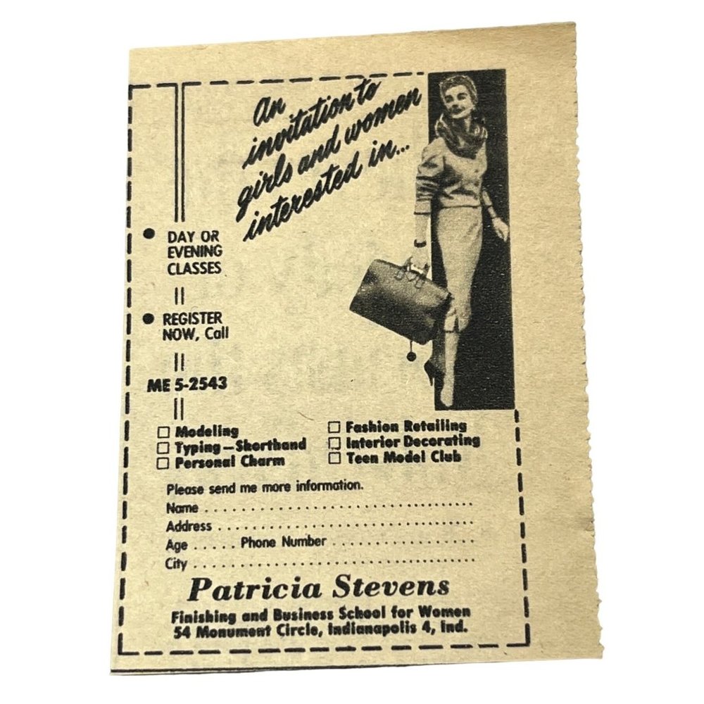 Patricia Stevens Modeling Print Ad Vintage 1964 Indianapolis School for Women